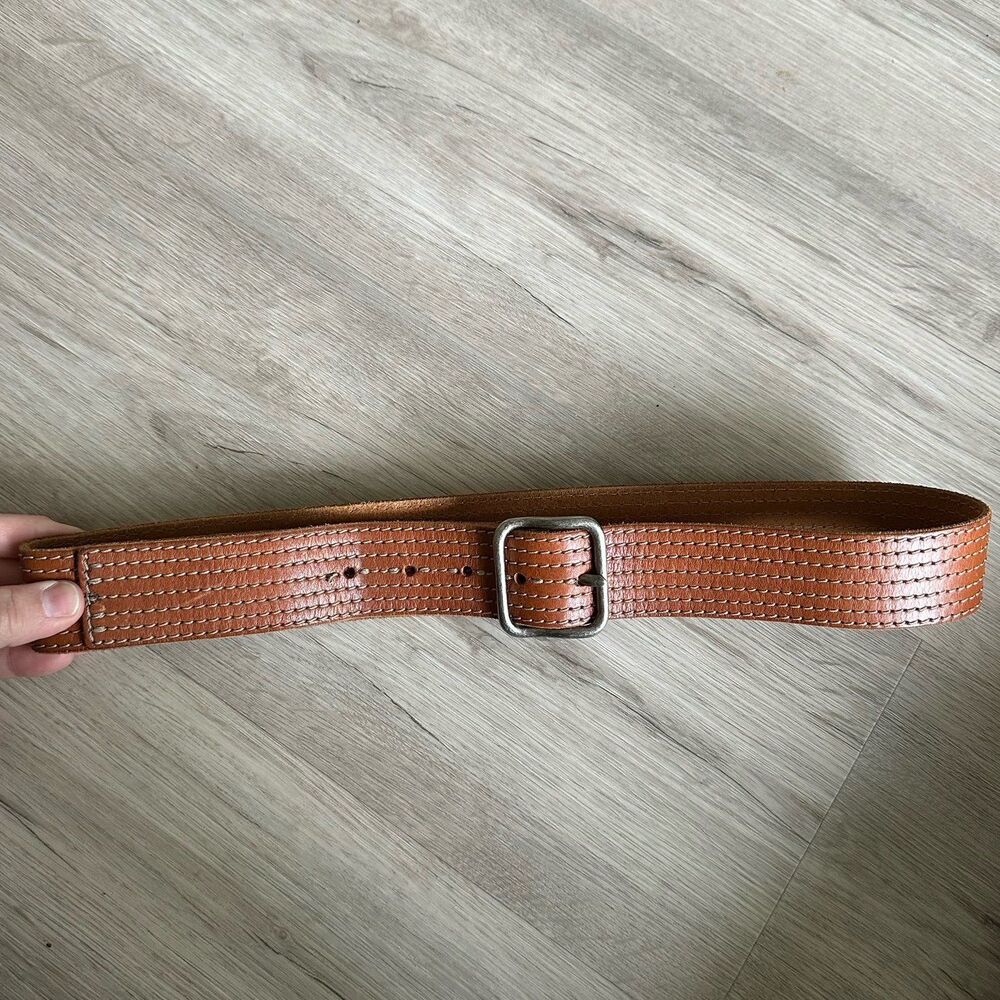 Vintage Y2K American Eagle Genuine Leather Stitched Belt Light Brown Small